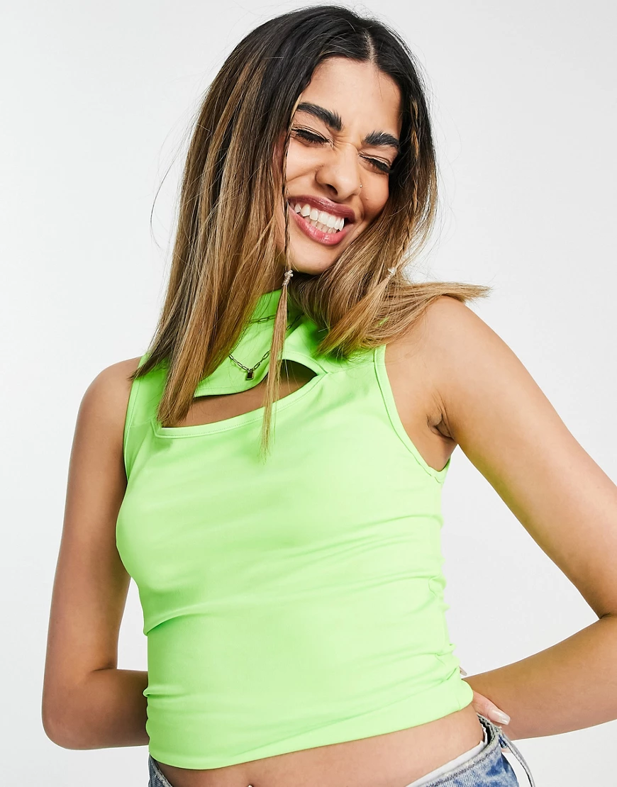 ASOS DESIGN cut out tank top in neon lime-Green