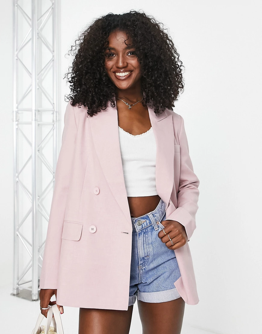 Urban Revivo double breasted blazer in pink