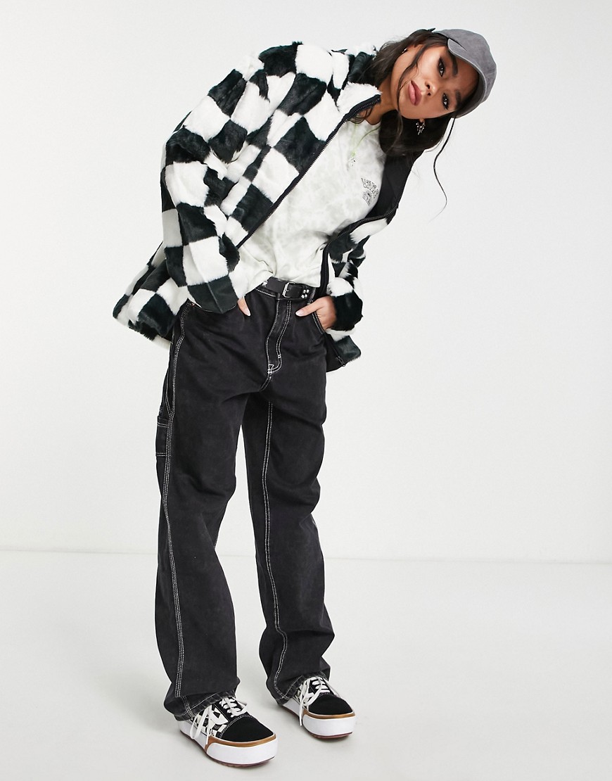 Vans Natalie funnel neck puffer jacket in black/white checkerboard