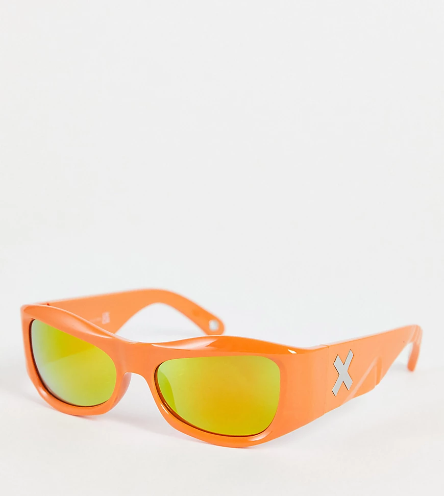 COLLUSION Unisex bevelled sunglasses with logo and etch detail in orange