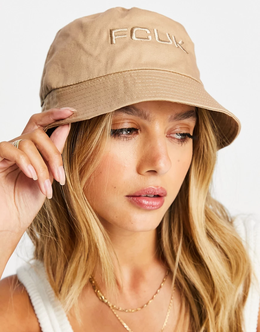 French Connection FCUK logo bucket hat in camel-Neutral