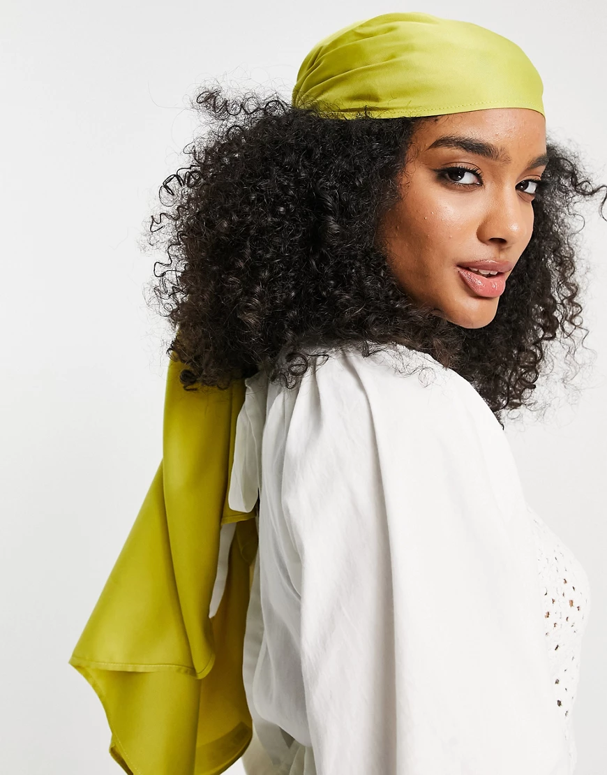 ASOS DESIGN polysatin extra large headscarf in chartreuse-Yellow