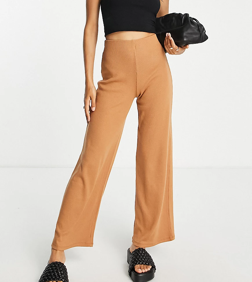 ASOS DESIGN Petite rib dad trouser in camel-Neutral