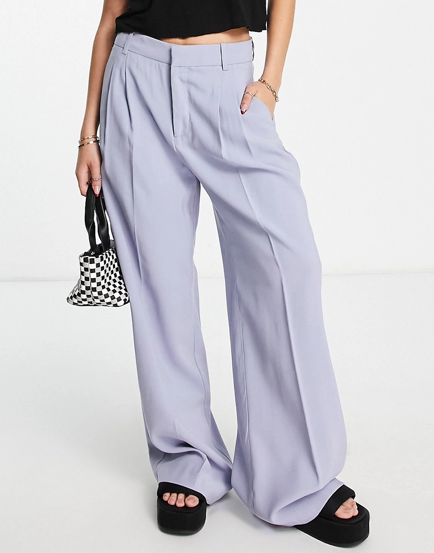 Mango wide leg tailored trousers in soft blue