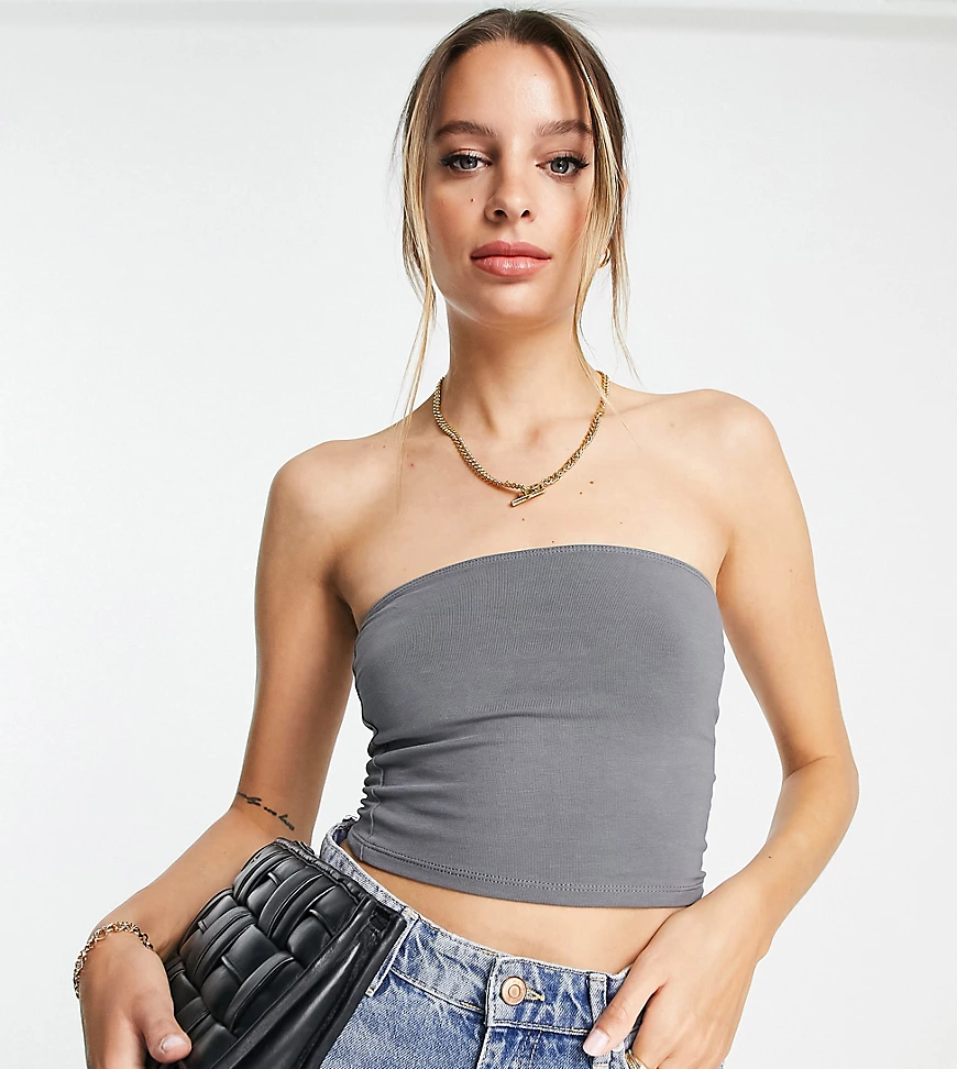 ASOS DESIGN Tall ultimate bandeau crop top in cotton in shark grey - GREY