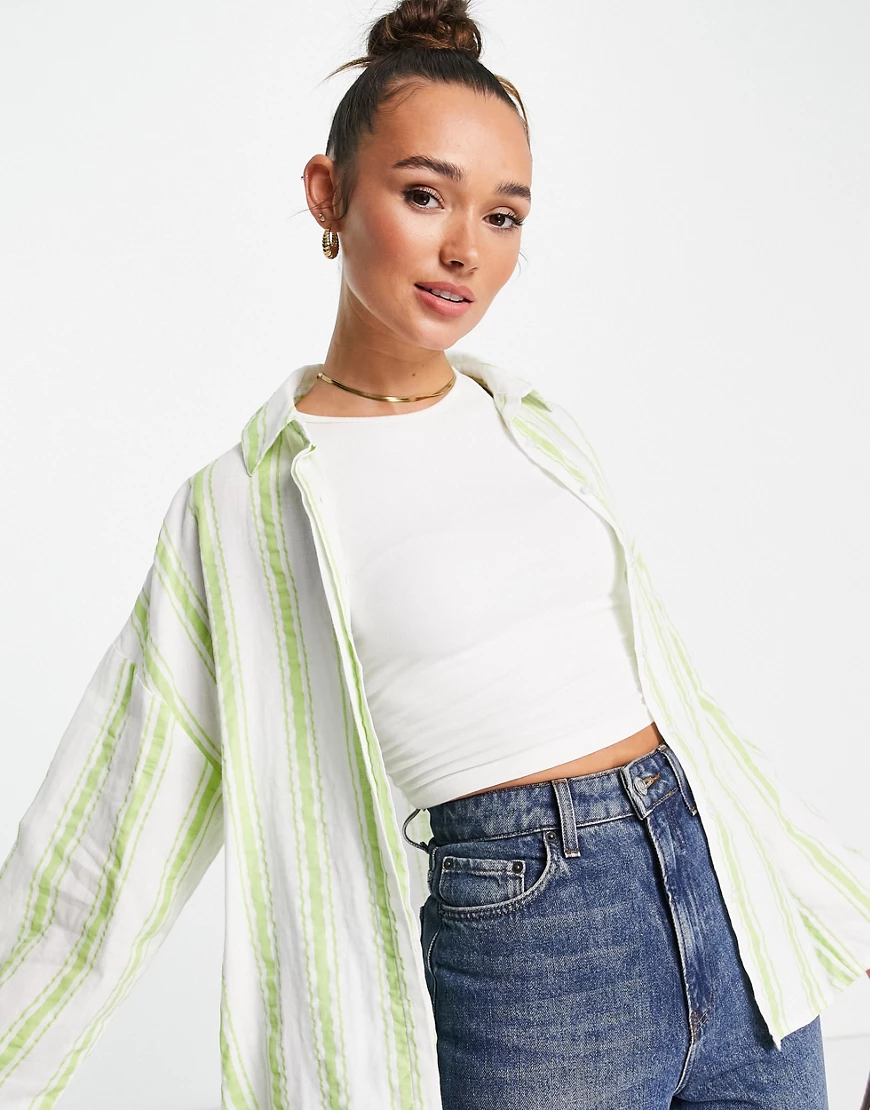 NA-KD X Susanna Wurz crinkle shirt in green stripe