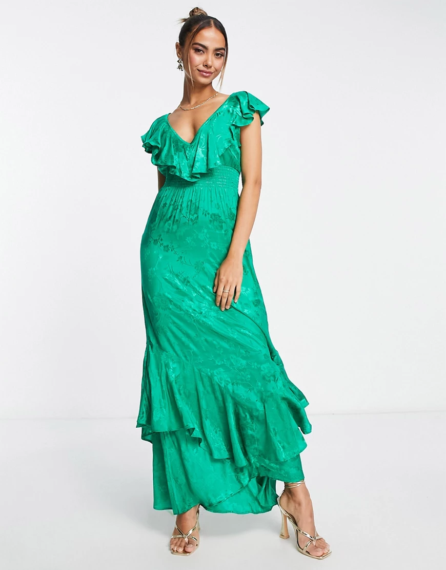 Hope & Ivy ruffle maxi tea dress in vivid green