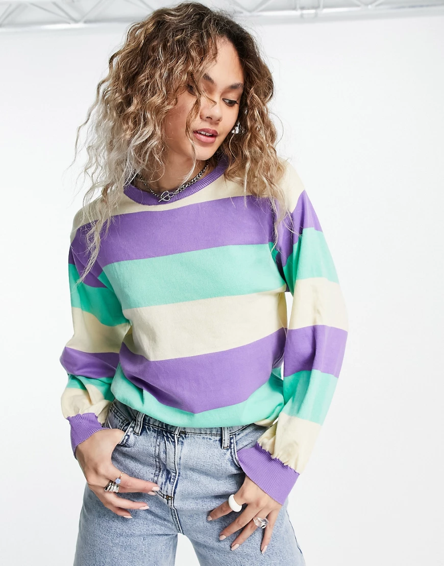 Heartbreak oversized jumper in pastel stripe-Red