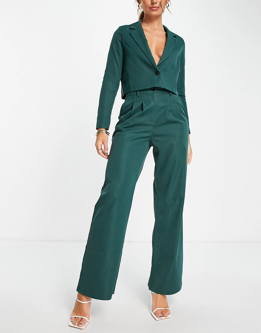 Urban Threads wide leg trousers co-ord in forest green-Navy