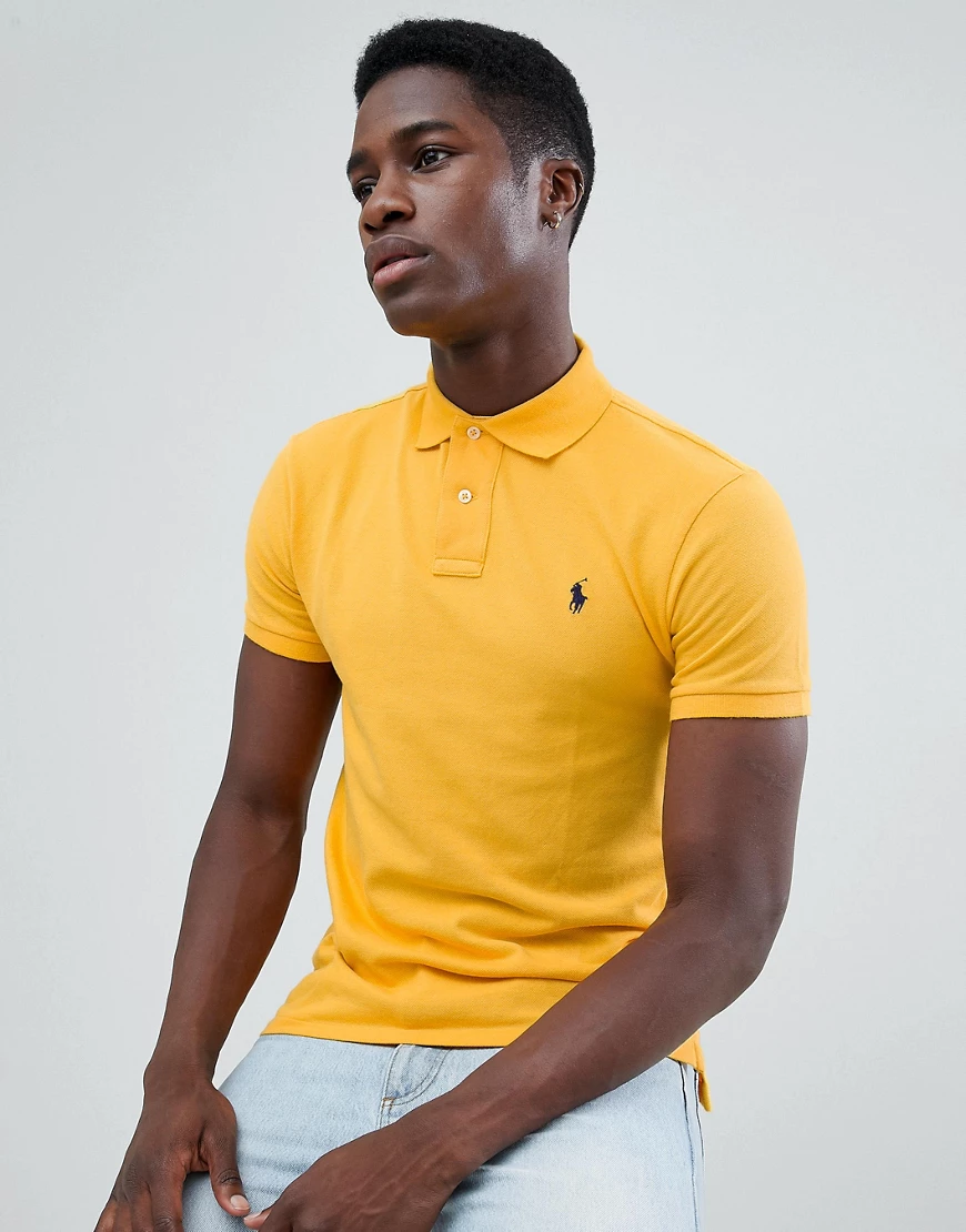 Polo Ralph Lauren slim fit pique polo player logo in yellow