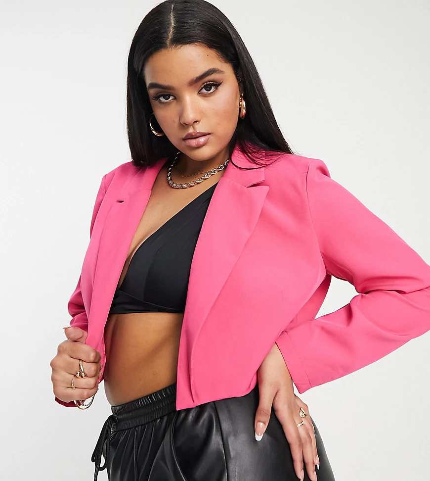 Missgudied Plus co-ord tailored cropped blazer in bright pink