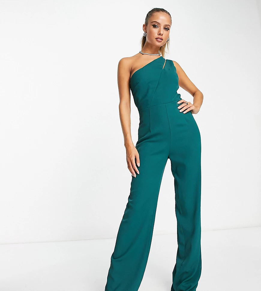 Vesper one slash shoulder jumpsuit in forest green