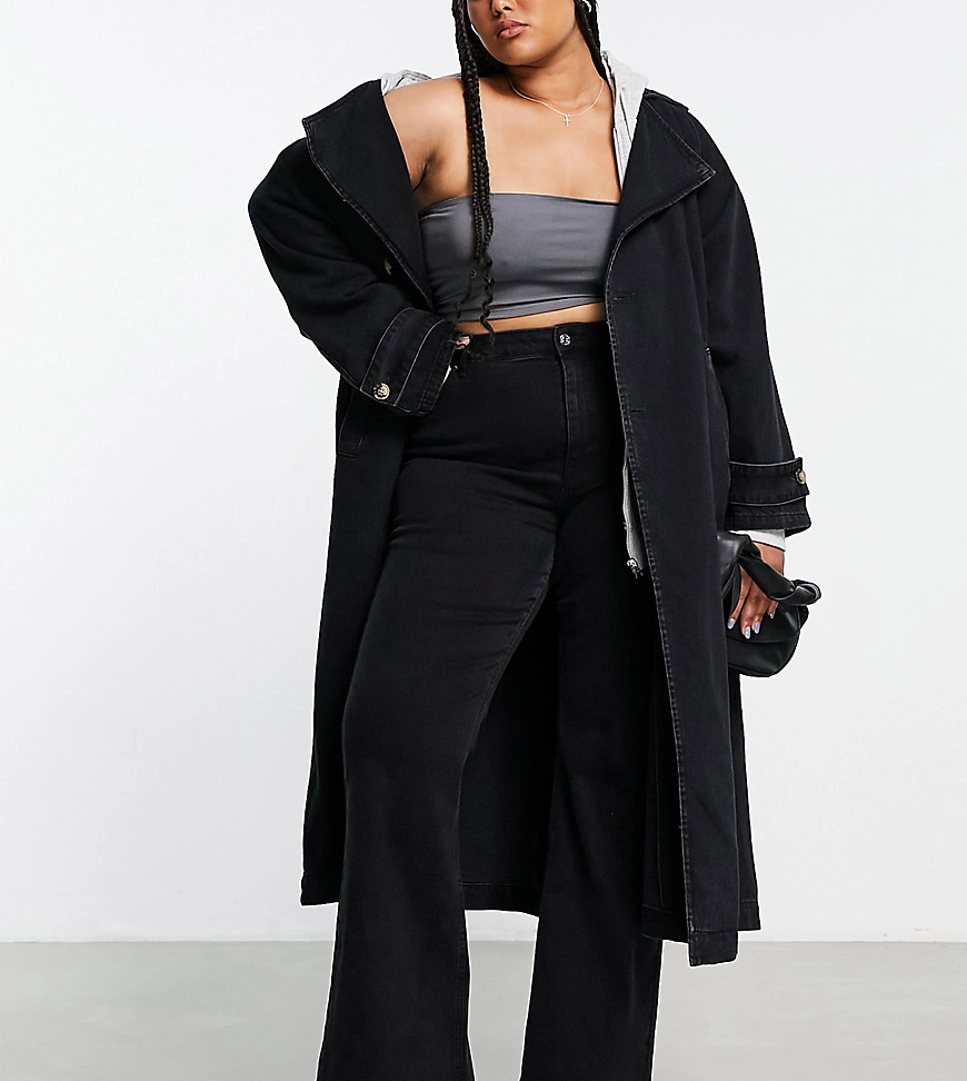 ASOS DESIGN Curve oversized denim trench coat in black