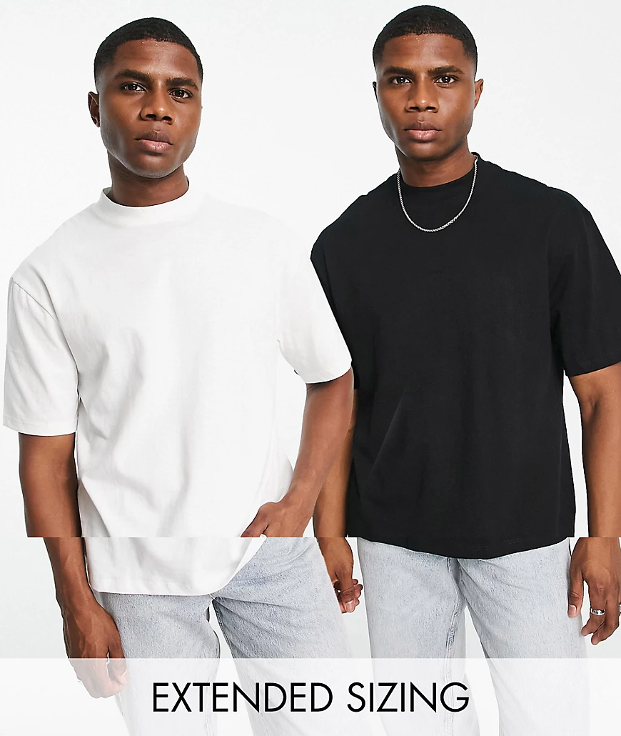 Topman 2 pack oversized t-shirt in black and white-Multi