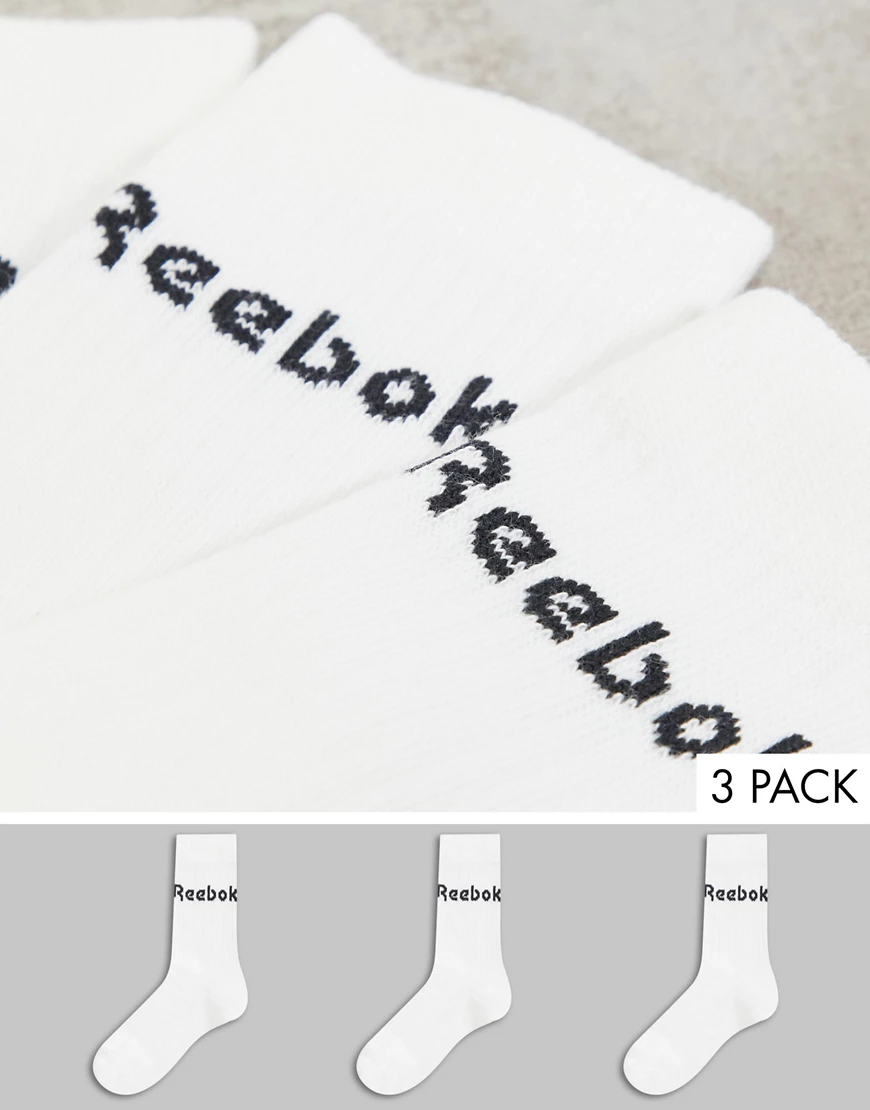 Reebok Training core 3 pack crew socks in white