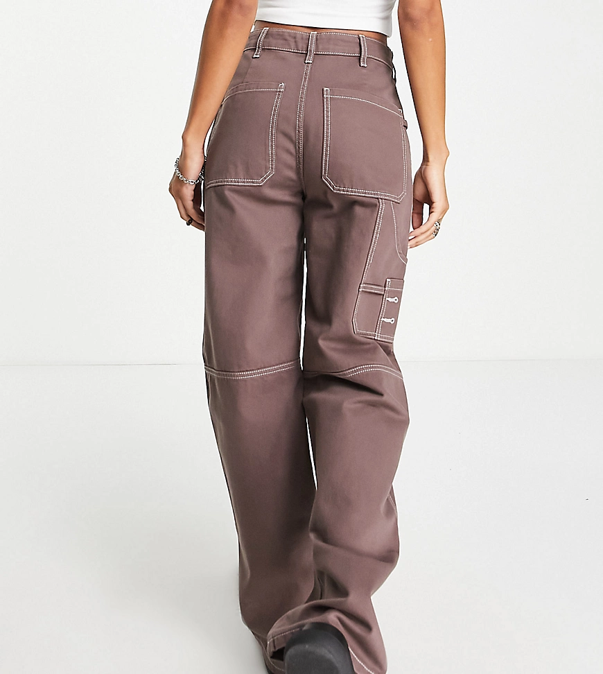 COLLUSION x014 baggy dad pannelled cargo jeans with contrast stitch in mocha-Brown