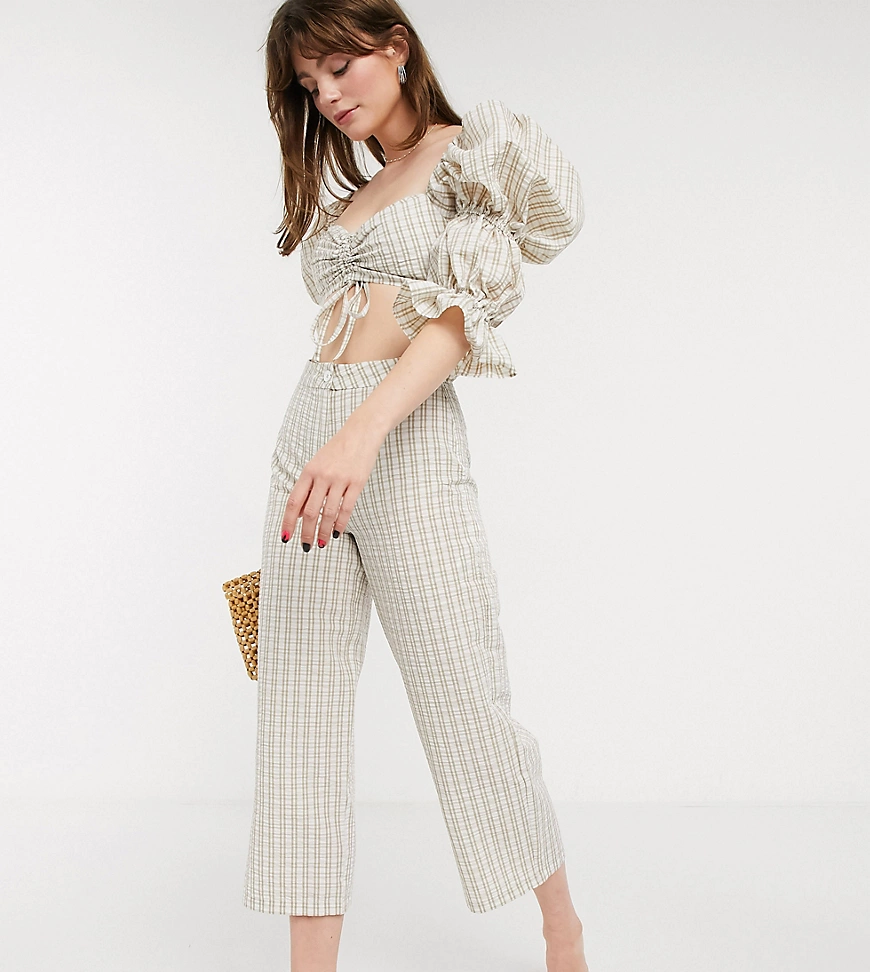 ASOS DESIGN Petite seersucker trouser in white and beige