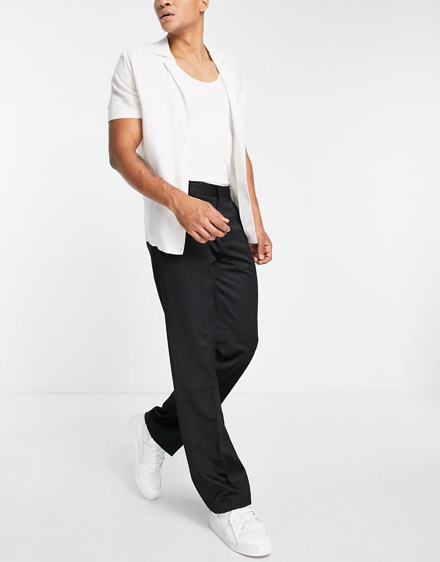 Topman wide leg cotton sateen trousers in black