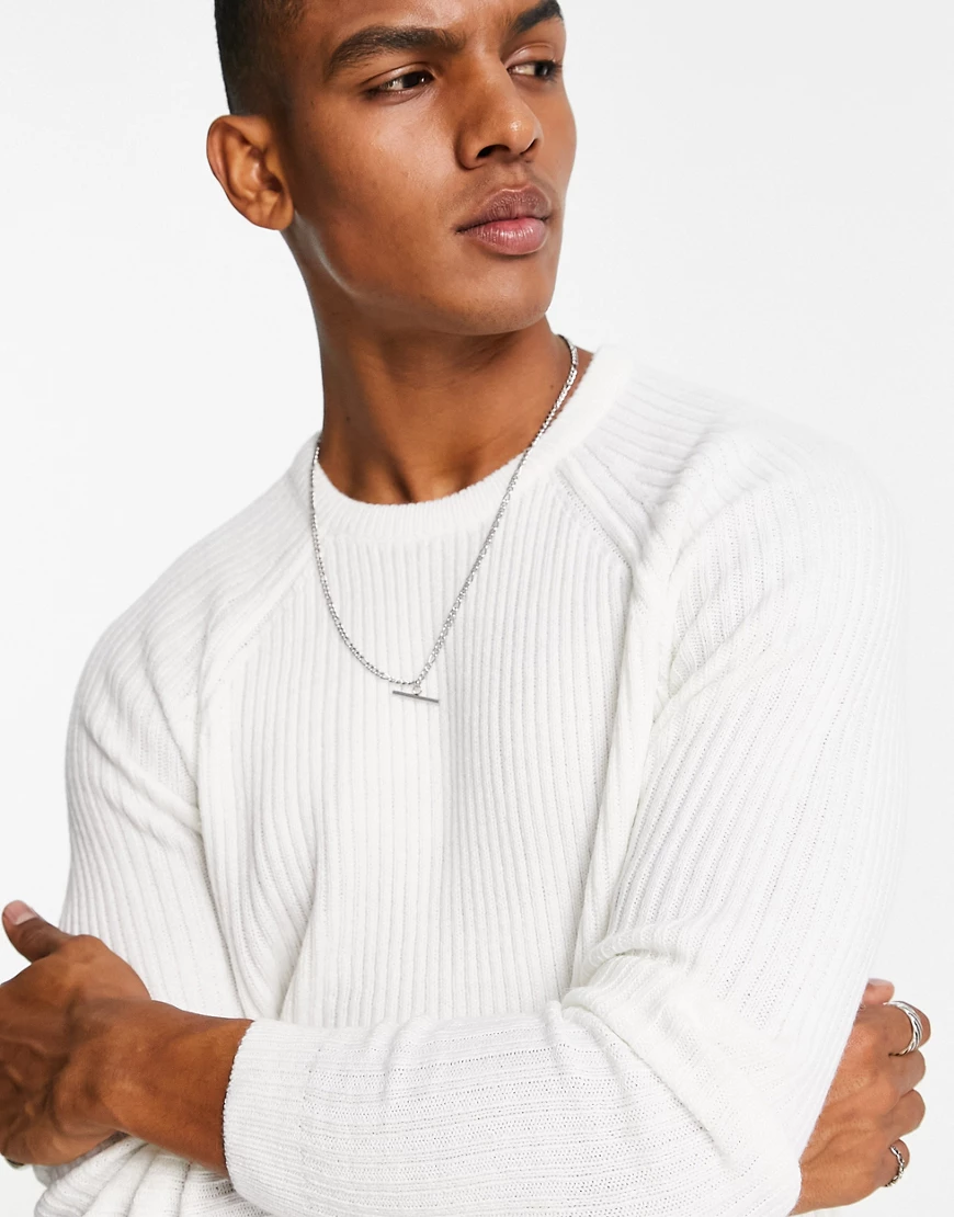 ASOS DESIGN knitted rib crew neck jumper in white