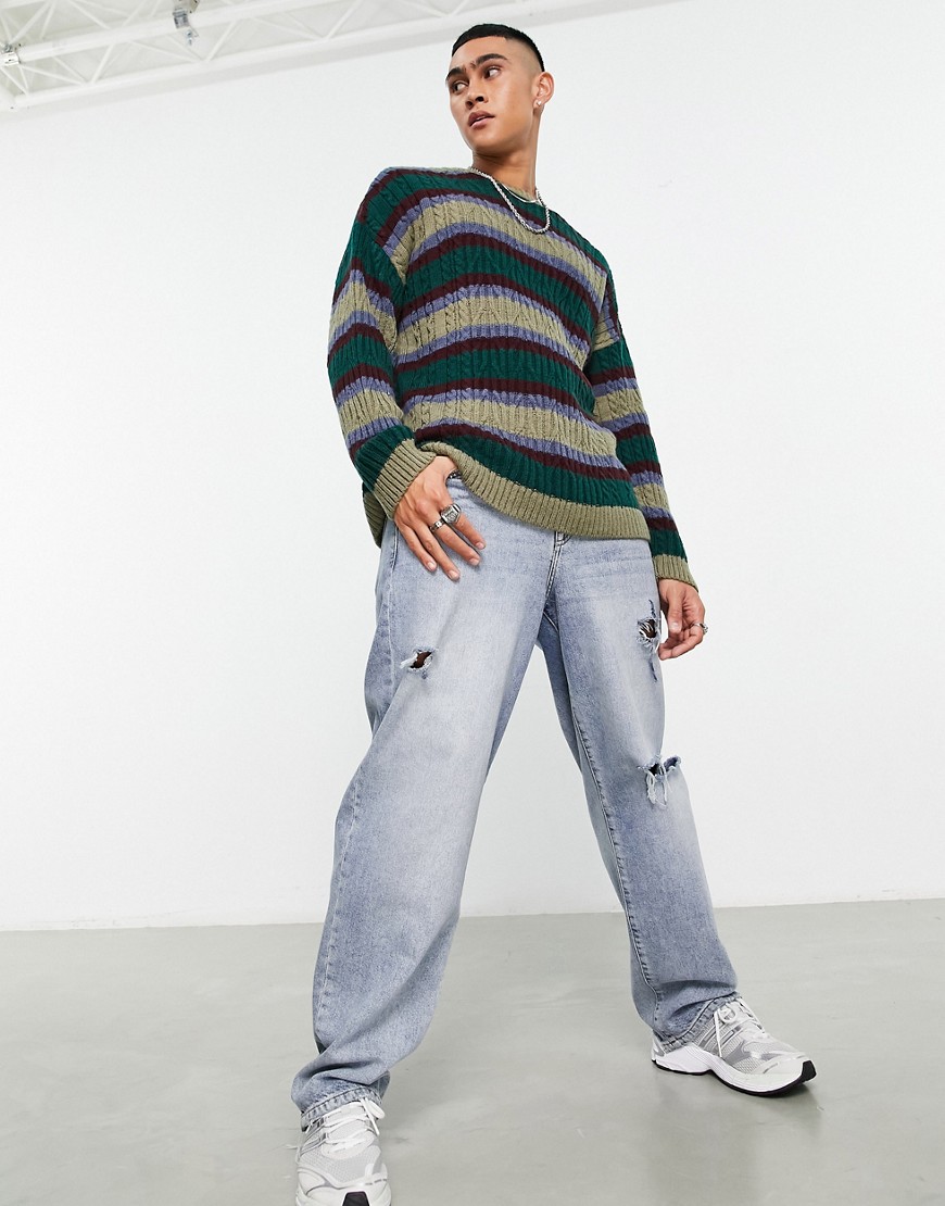 ASOS DESIGN knitted jumper in fluffy multi stripe