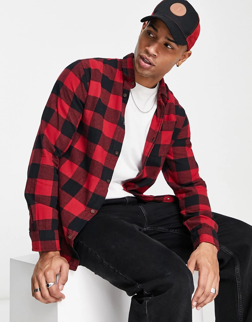 Jack & Jones long sleeve check shirt in brick red