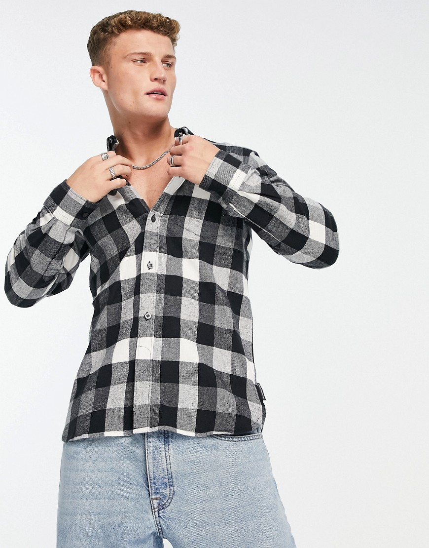 French Connection long sleeve gingham multi check flannel shirt in black-White