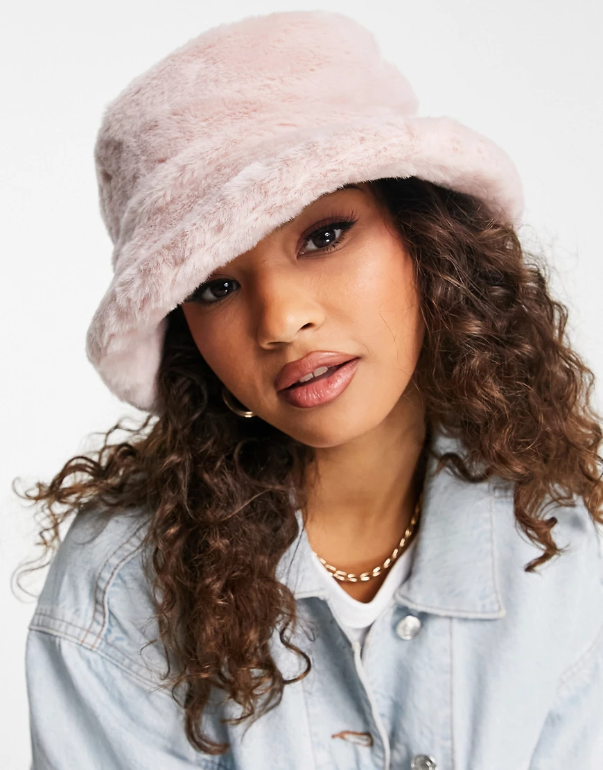 Boardmans faux fur bucket hat in pink