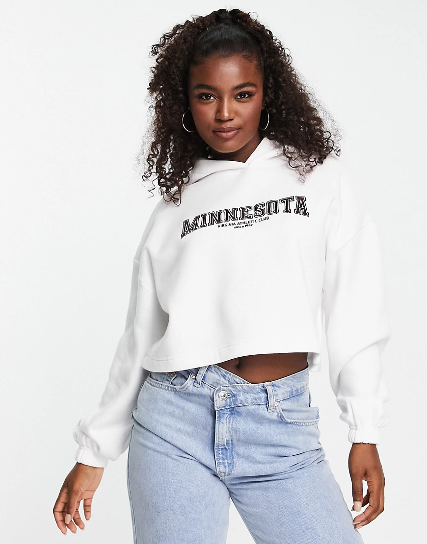 Pimkie oversized varsity cropped hoodie in white