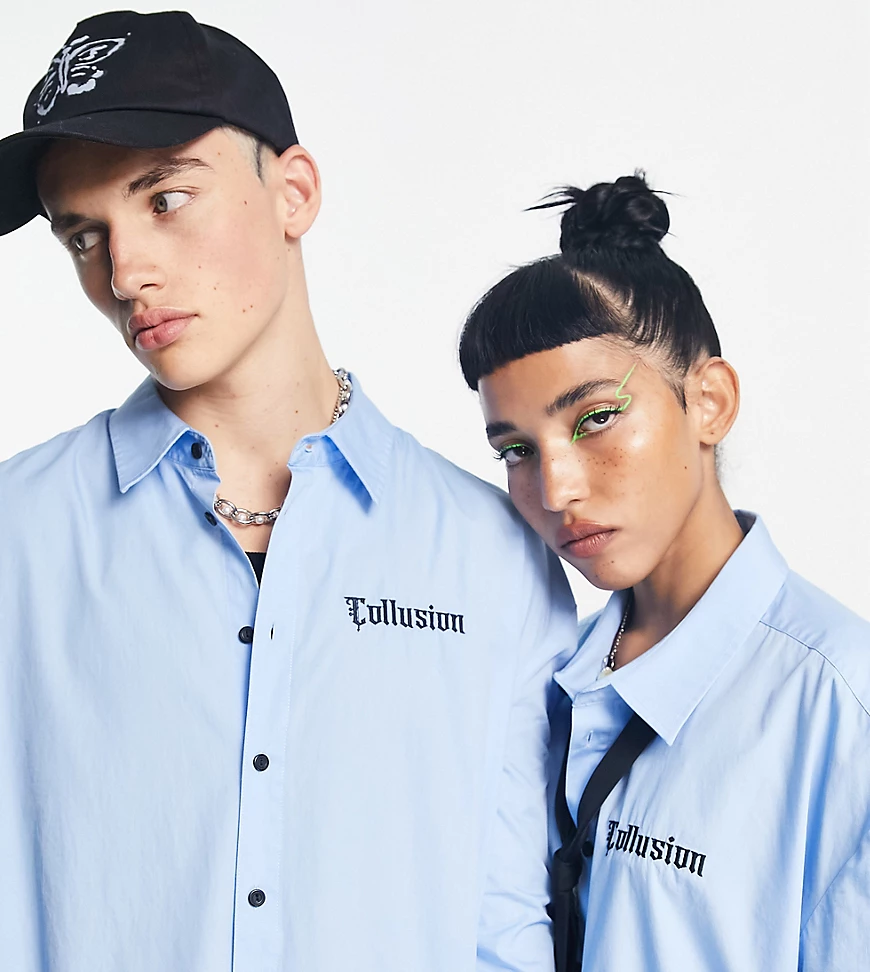 COLLUSION Unisex oversized shirt with branding in blue