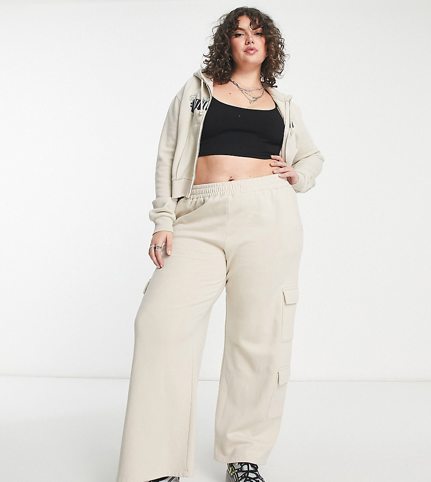 COLLUSION Plus cargo joggers co-ord in stone-Green