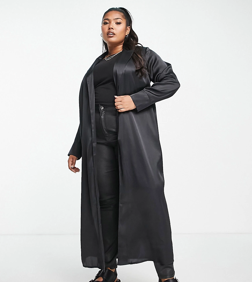 Yours satin duster coat in black