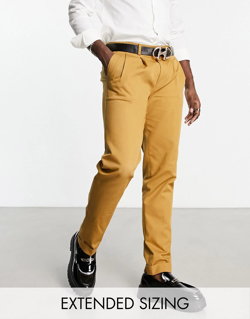 Noak slim premium cotton twill chino trousers in tobacco brown