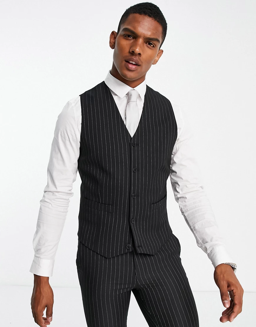 ASOS DESIGN skinny waistcoat in black pinstripe