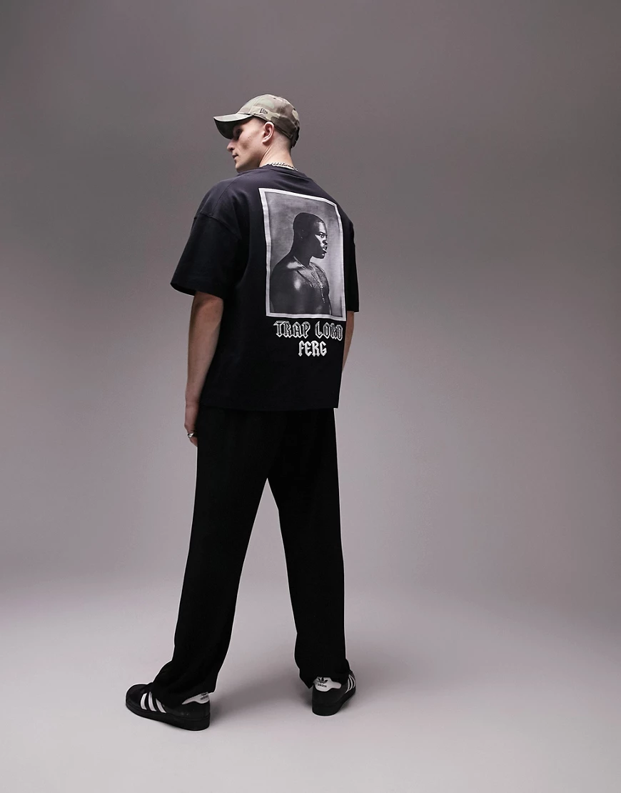 Topman extreme oversized t-shirt with front and back A$APFerg print in black