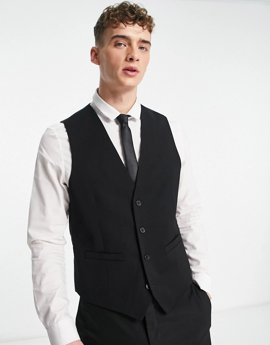 French Connection plain slim fit suit waistcoat in black