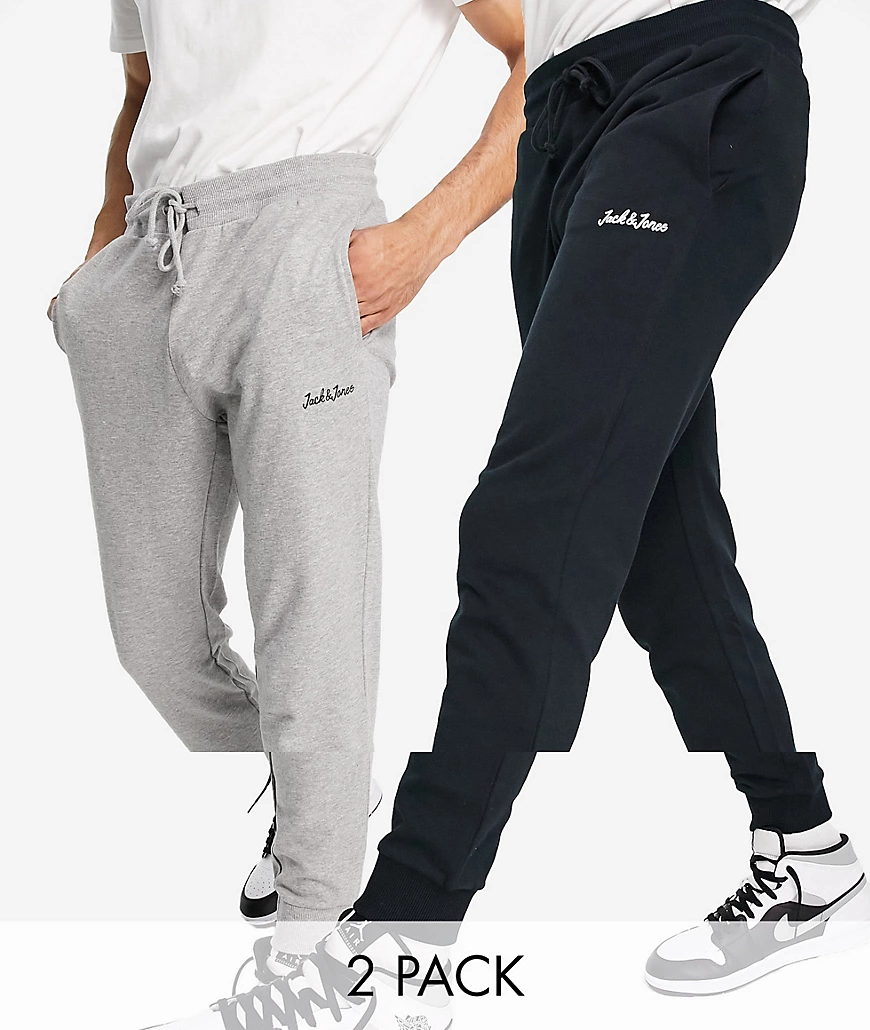 Jack & Jones Originals 2 pack logo joggers in black & grey-Multi