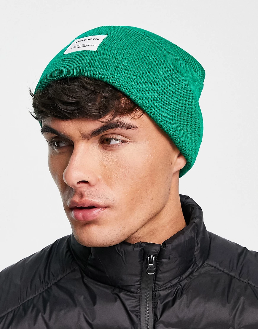 Jack & Jones oversized beanie with badge logo in green