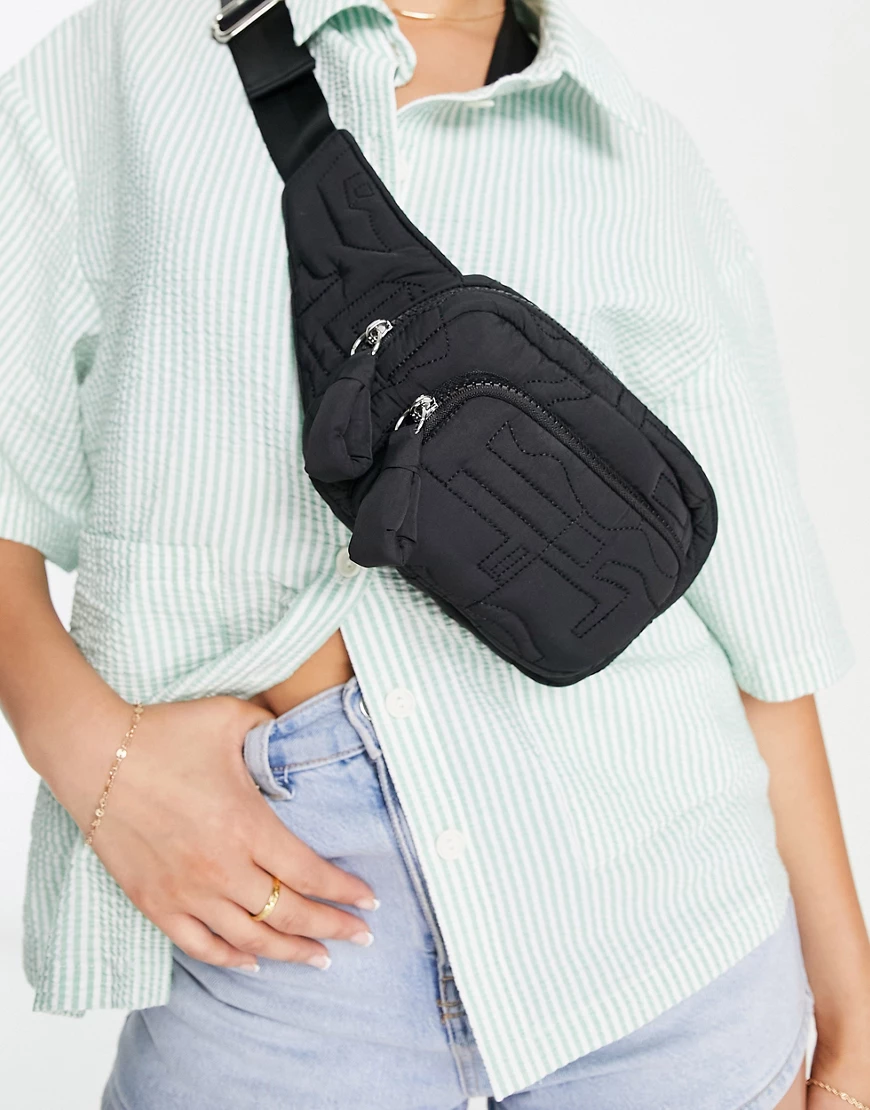 Topshop Becca nylon quilt bumbag in black