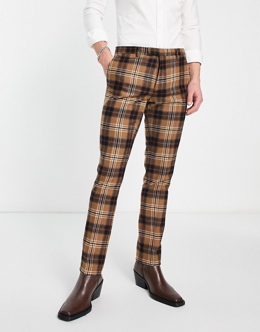 Twisted Tailor Bruin suit trousers in brown heritage check