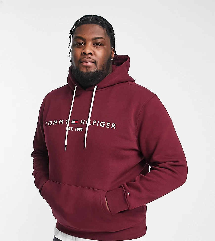 Tommy Hilfiger Big & Tall embroidered logo cotton blend hoodie in burgundy