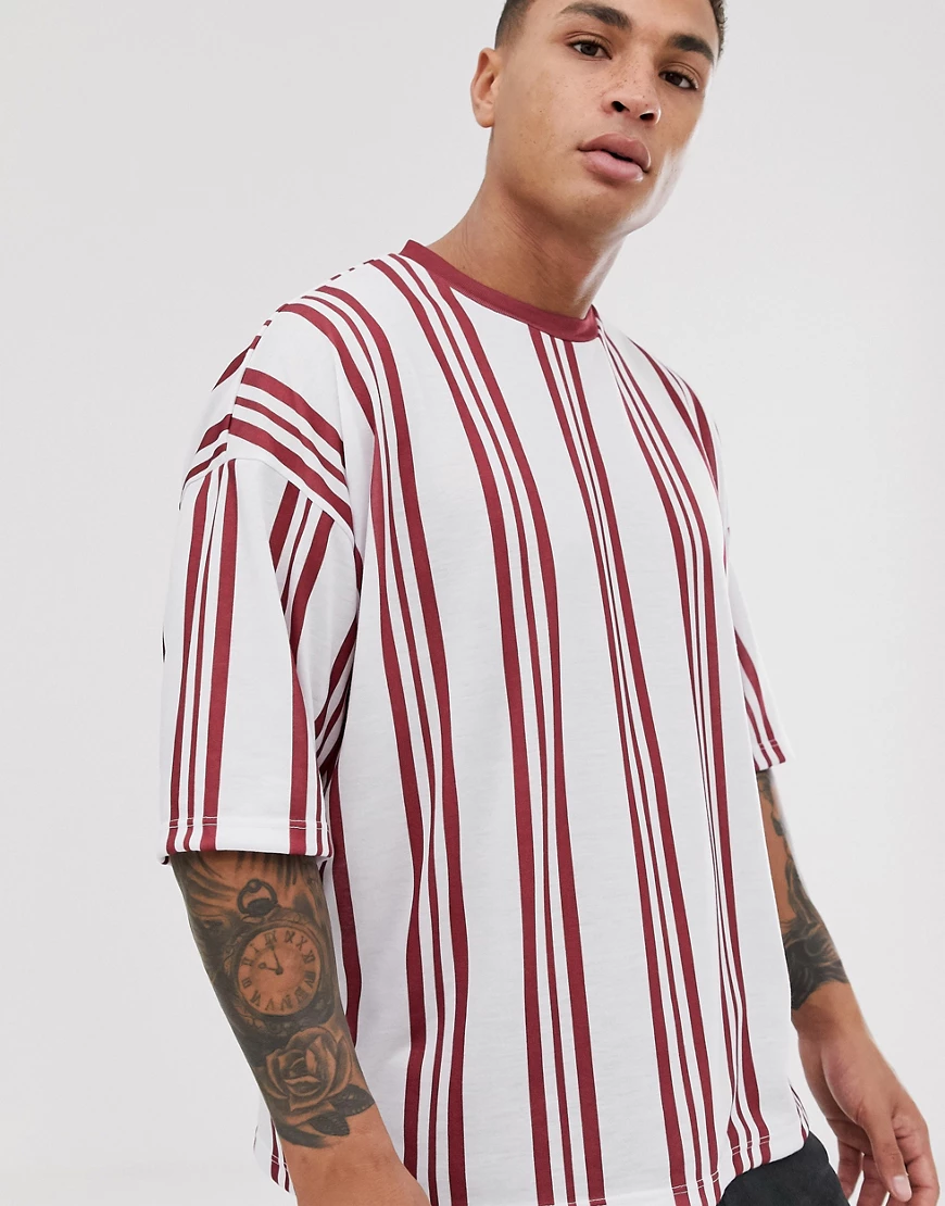 ASOS DESIGN oversized vertical stripe t-shirt in red and white-Multi