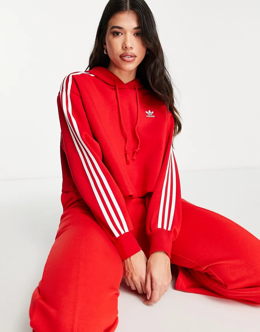 adidas Originals Adicolor cropped hoodie in red