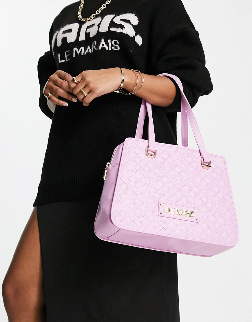 Love Moschino diamond quilted logo shoulder bag in pink