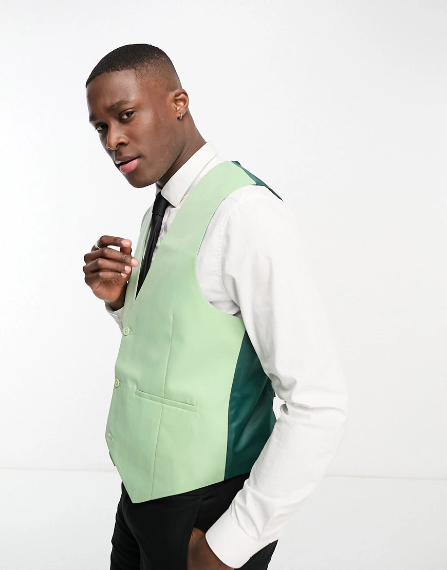 Bolongaro Trevor wedding plain skinny waistcoat in light green