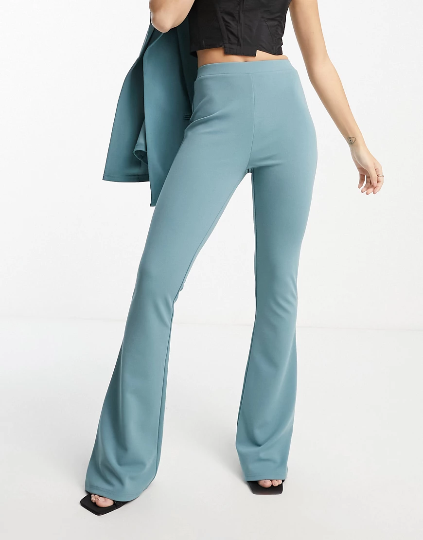 ASOS DESIGN jersey slim kick flare suit trouser in teal-Blue