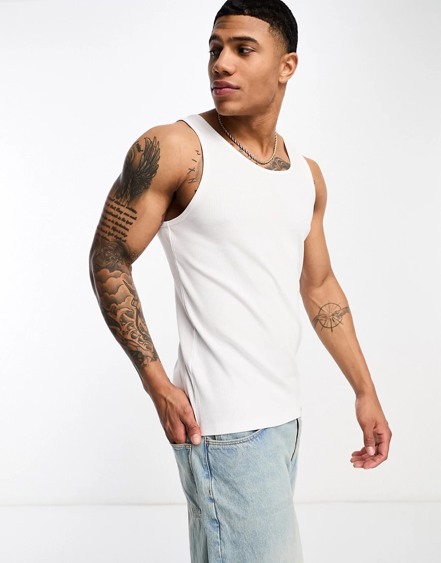 ASOS Design muscle fit rib vest in white