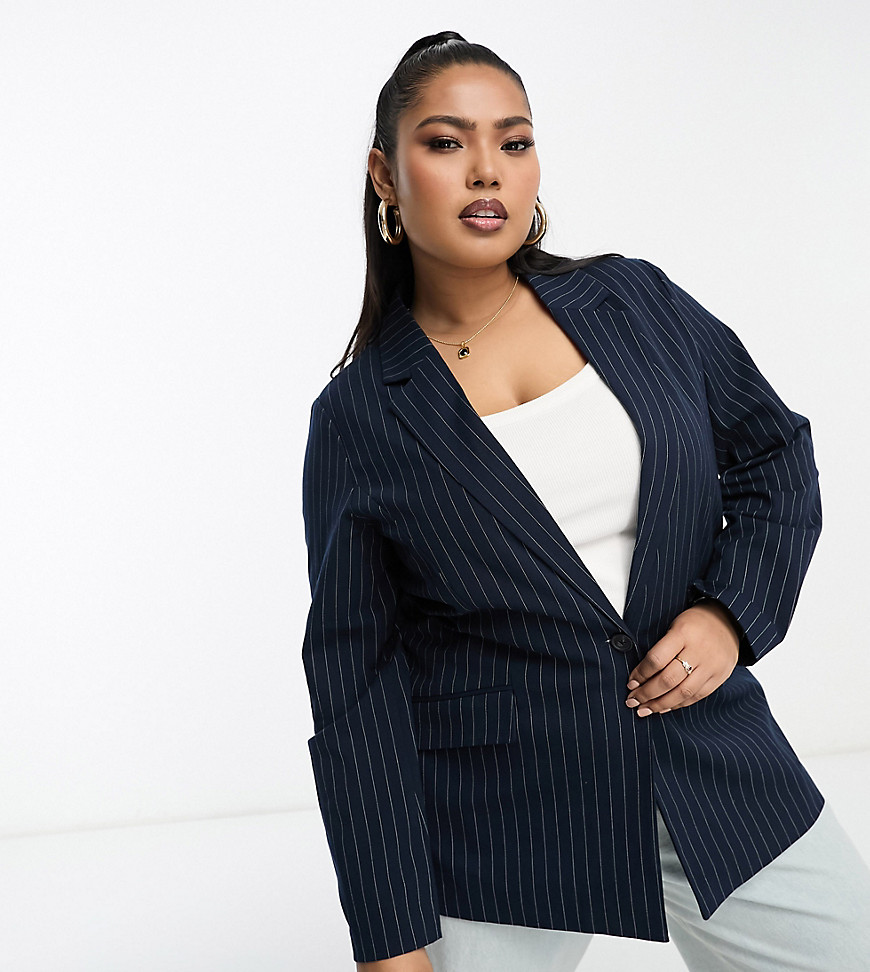 Vero Moda Curve tailored pinstripe blazer co-ord in navy