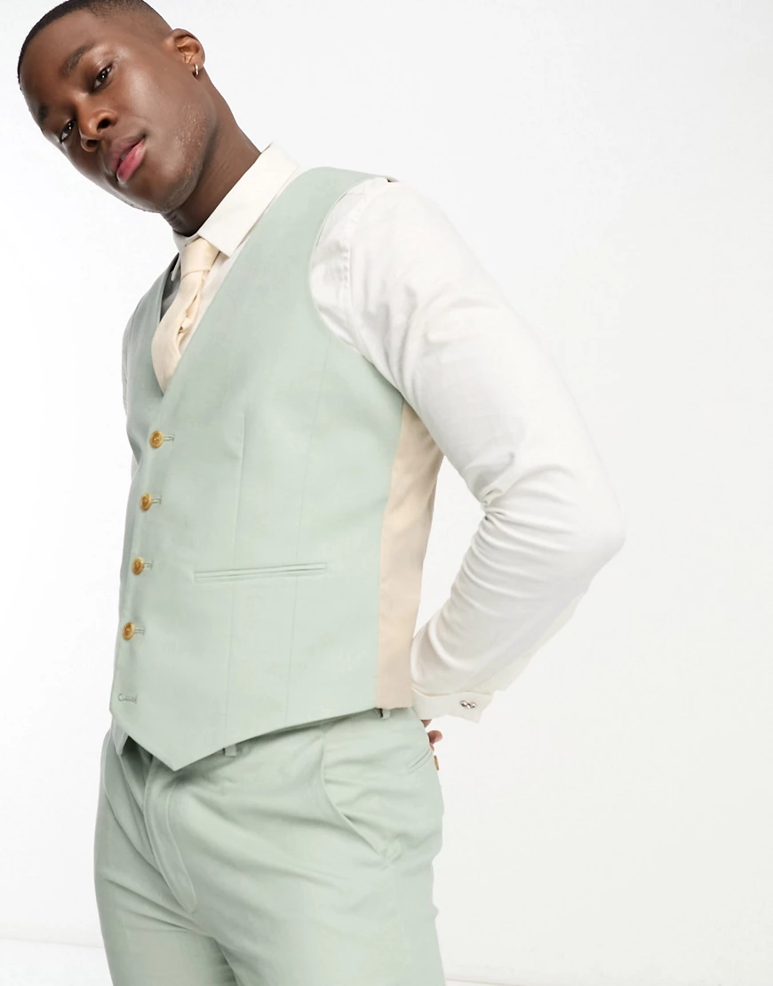 ASOS DESIGN slim linen mix waistcoat in sage green