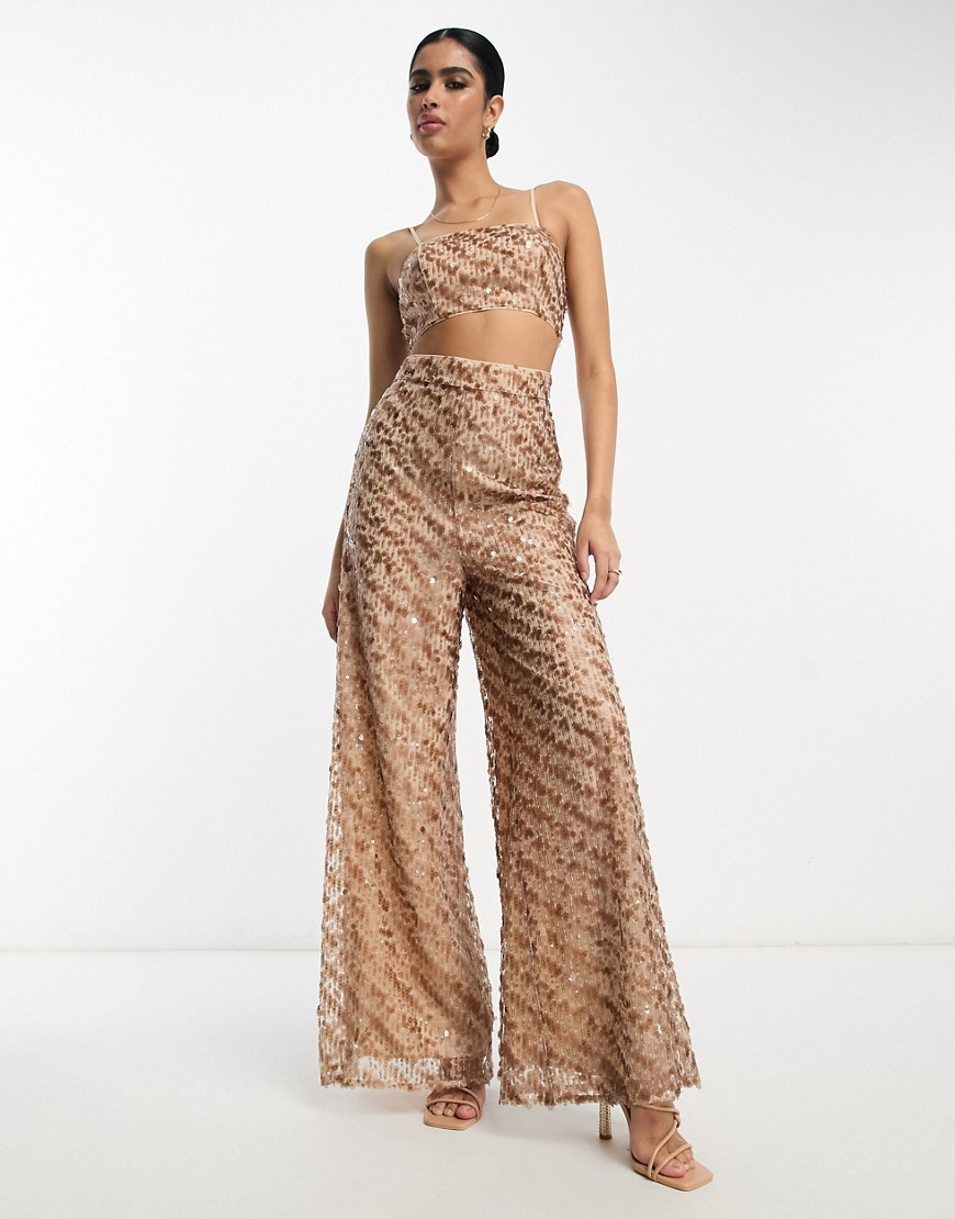 ASOS DESIGN 2 in 1 sequin jumpsuit in taupe-Neutral