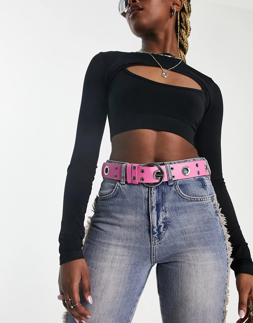 My Accessories London eyelet belt in pink